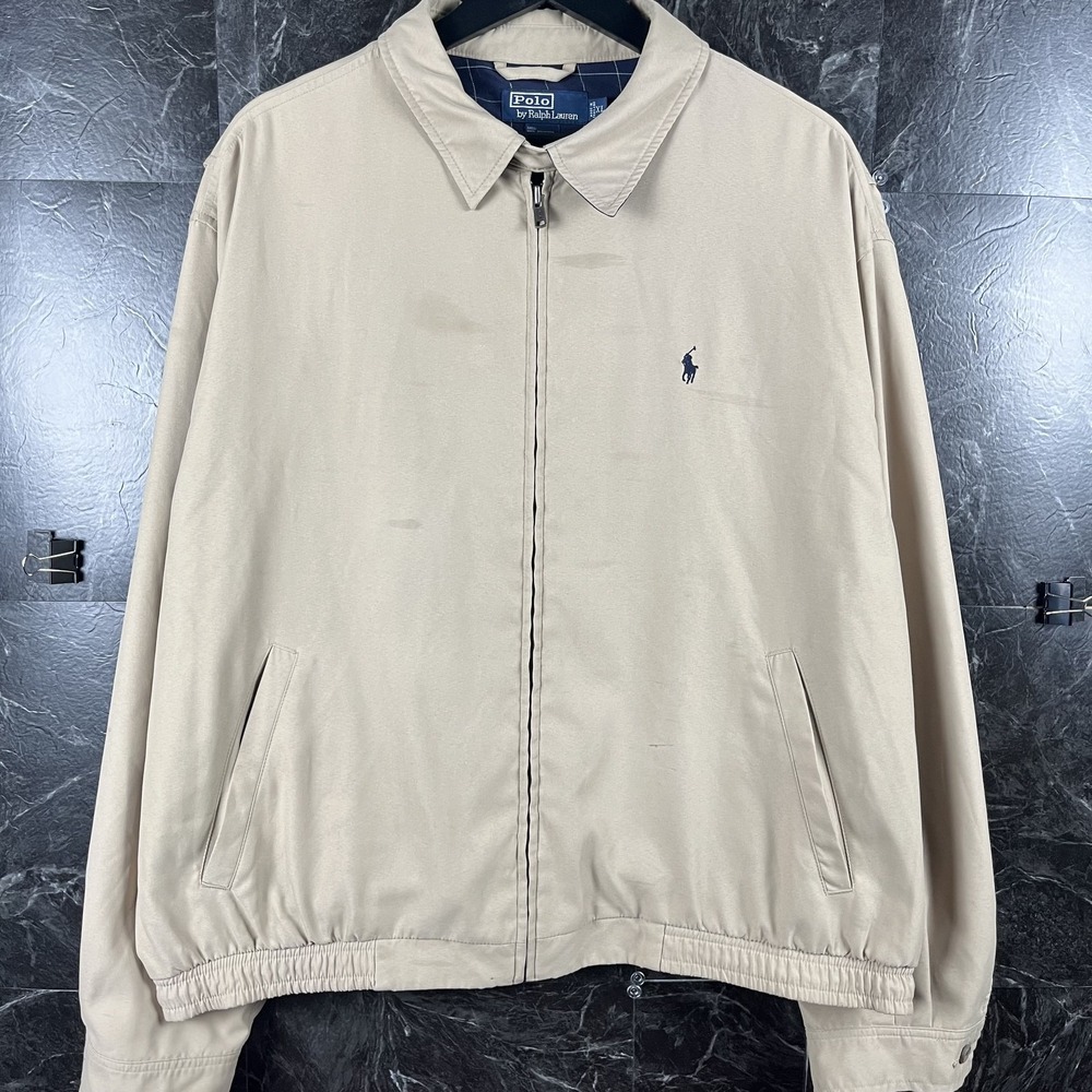 Polo Ralph Lauren Men's Beige Plaid Bi Harrington Jacket XL -Flaws